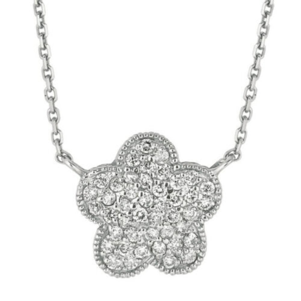 0.40 Carat Diamond Flower Cluster Necklace 14K